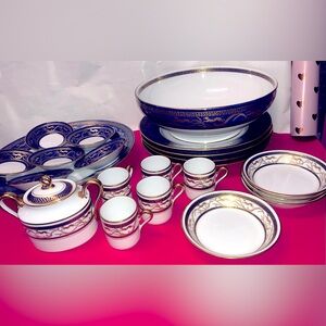 Trussardi Tableware Espresso Set10 Real Gold Plated Dipped Logo Blue Dining Mugs